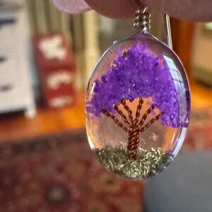 Silver and Purple Tree Drop Earrings